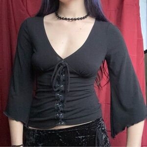 Vintage y2k Eyeshadow milkmaid 3/4 flare sleeve top